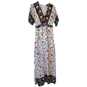 Forever 21 Midi Tea Dress Size M floral botanical print black trim cottage core